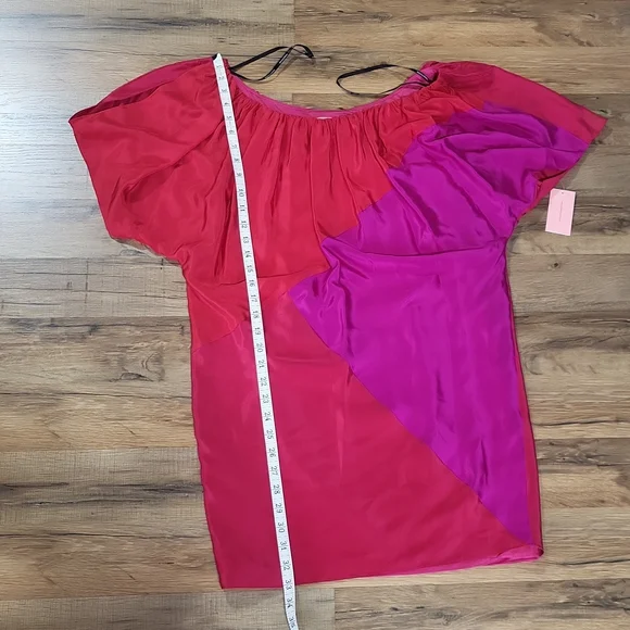 PHOEBE COUTURE 100% Silk Hot Pink & Purple Colorblock Shift Dress - Picture 11 of 14
